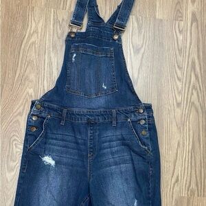 Blue Spice Distressed Denim Overalls . Juniors Size 11 -  Inseam 28”